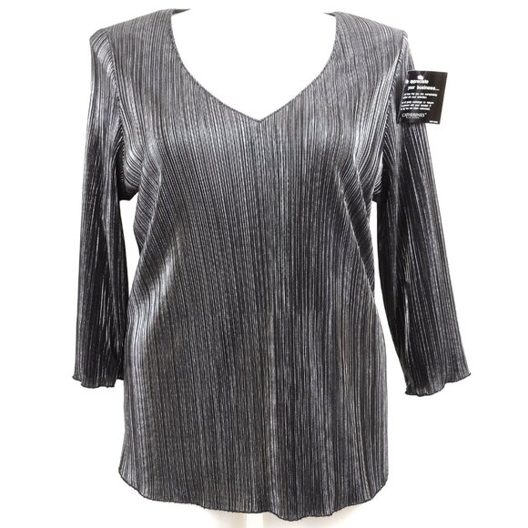 Onyx Nite PLUS Size 2X Gunmetal Shimmery Metallic Top Holiday Formal Blouse NWT - Picture 1 of 10